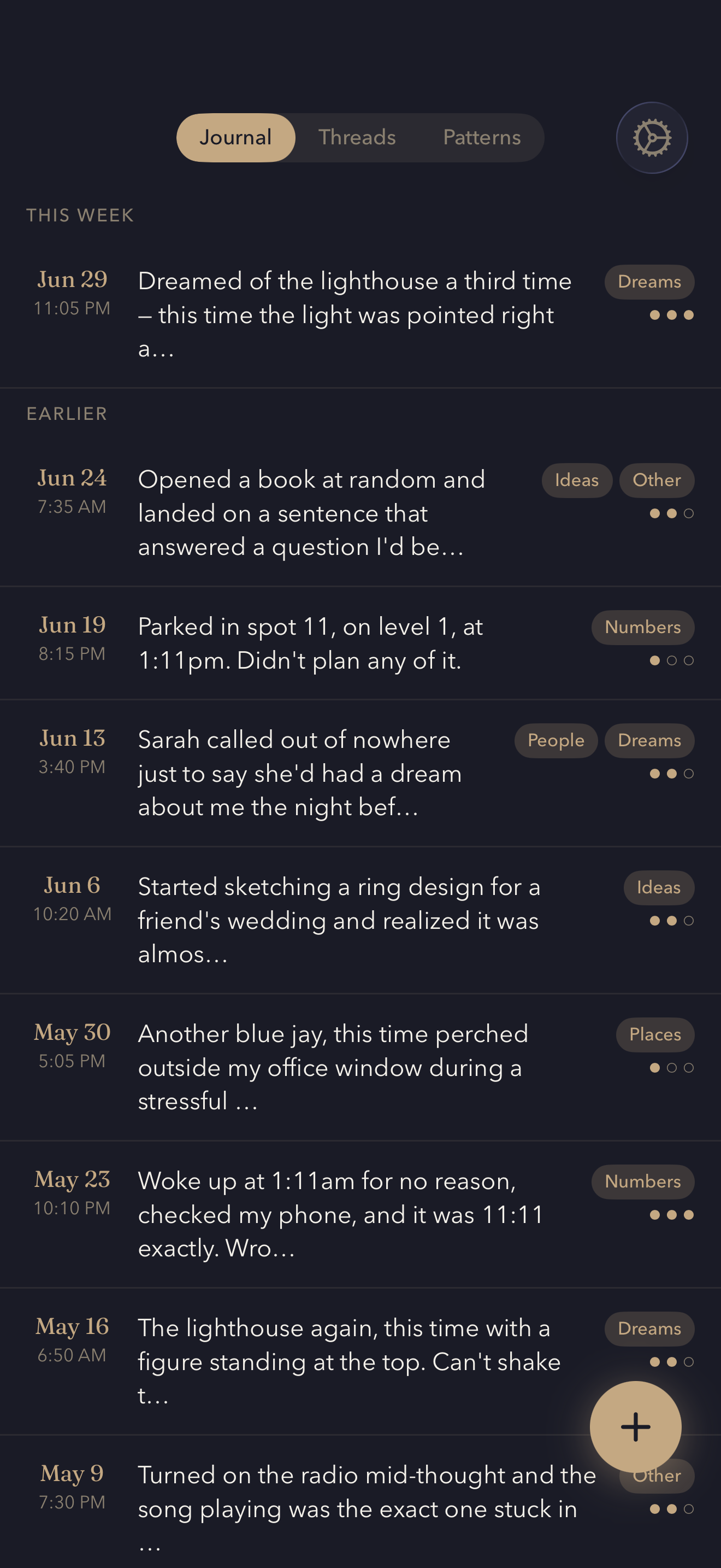 Synchronicity journal showing logged moments