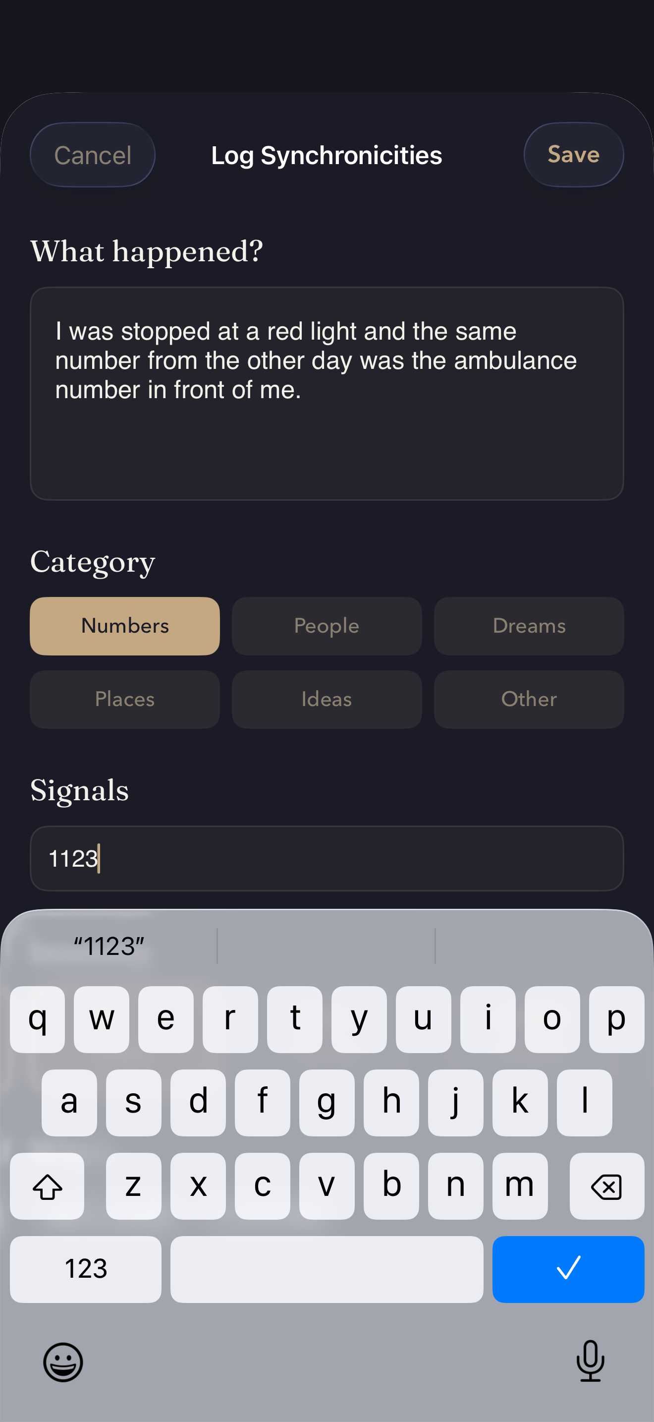 Log entry screen